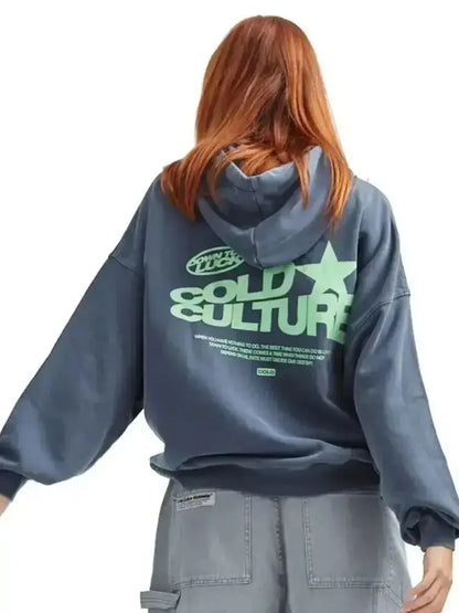 Trendy Large Graphic Hooded Sweatshirt - BritishElegance