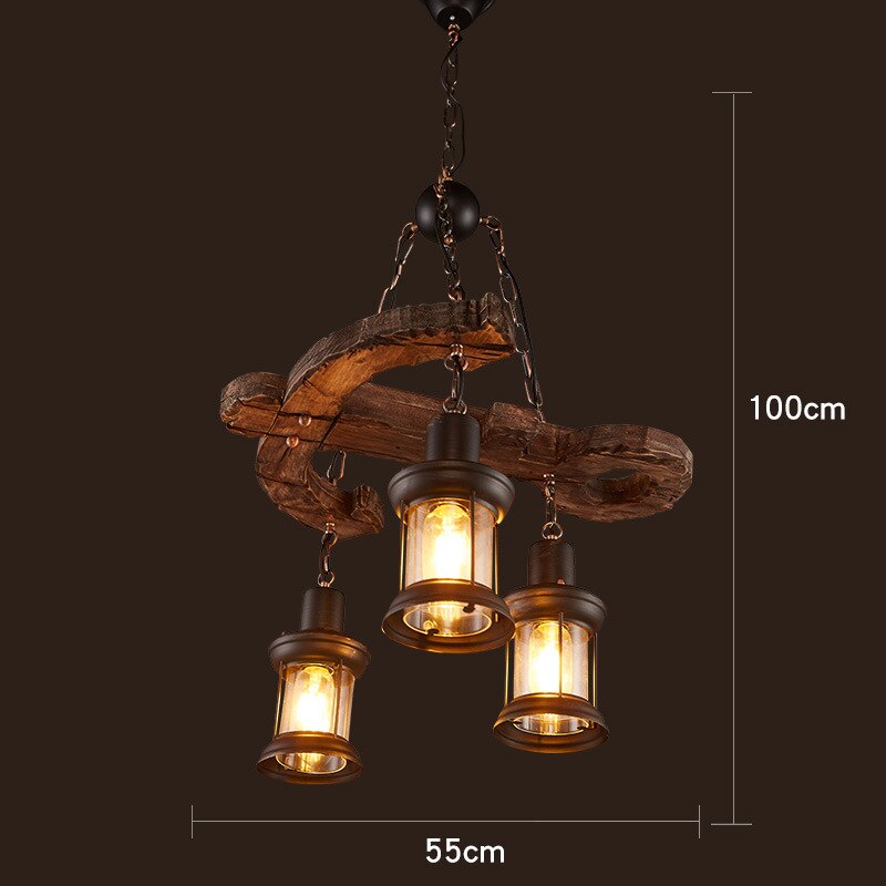 Rustic Metal Wood LED Ceiling Lamp