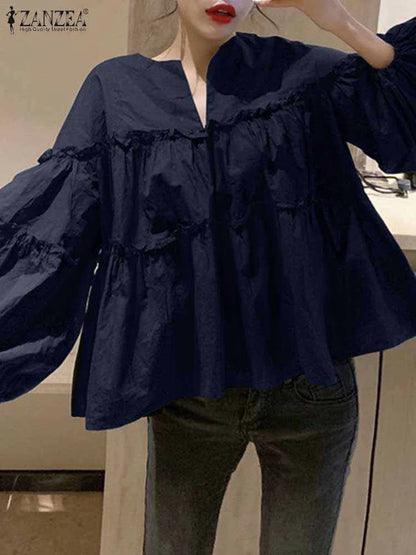 Chic Ruffled Bell Sleeve Woman's Blouse Top