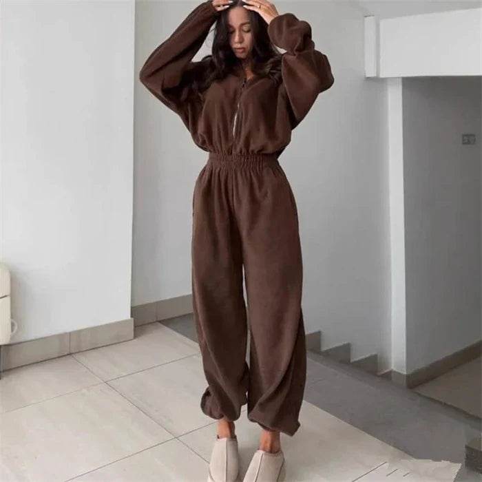 Ladies' Zip Up Hoodie Jumpsuit Outfit