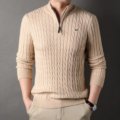 Classic Crew Neck Zip Sweater - BritishElegance