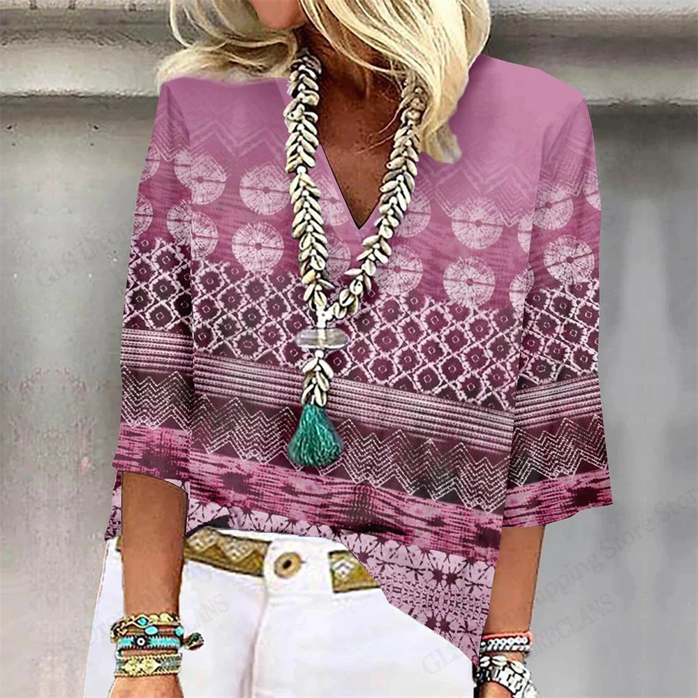 Relaxed Fit Floral V-Neck T-Shirt – Casual Summer Top