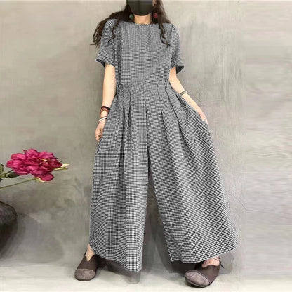 Classic Plaid Loose-Fit Jumpsuit - Relaxed Fit Romper