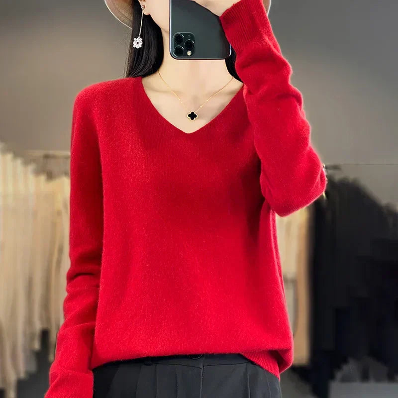 Cozy Australian Merino Wool V-Neck Sweater