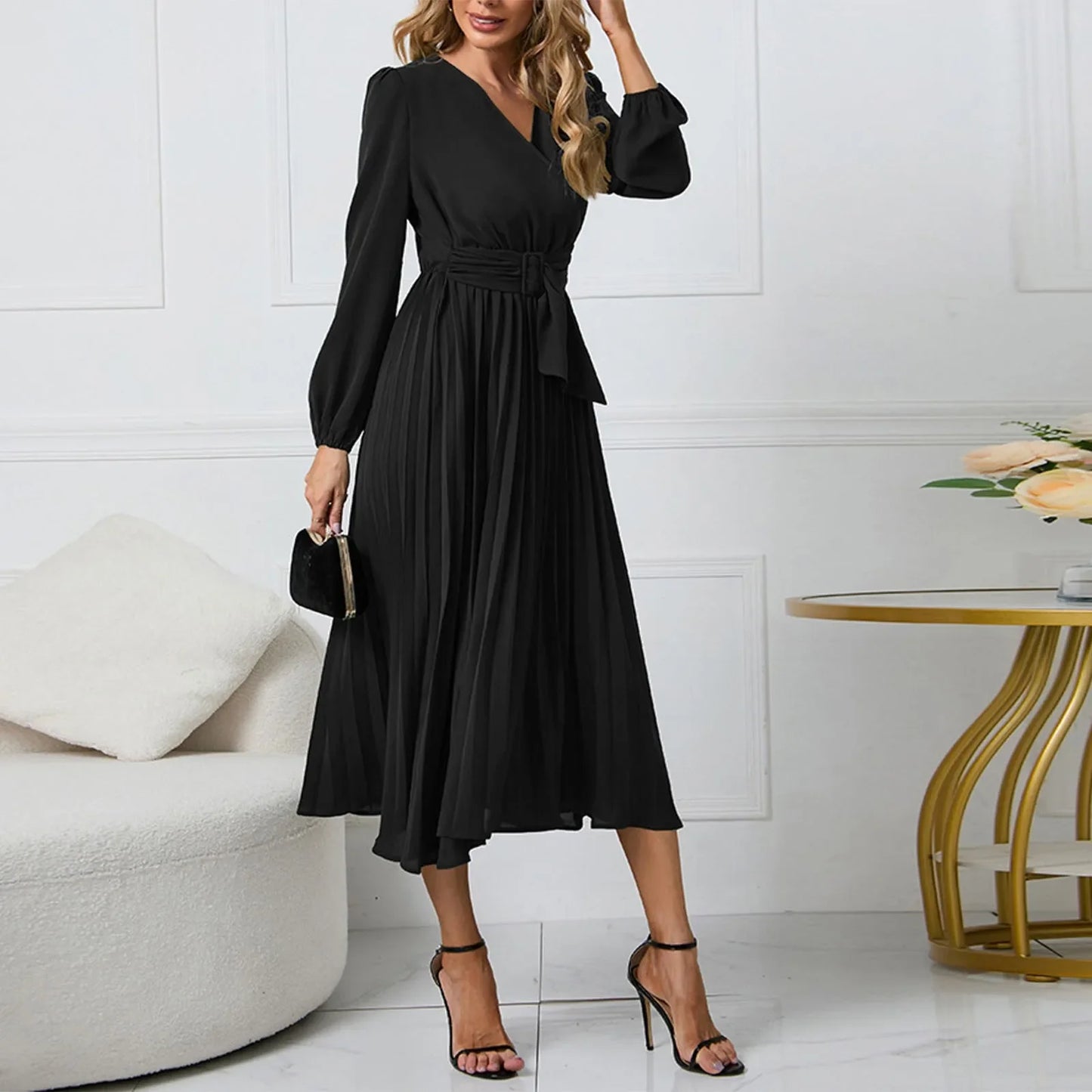 Floral Wrap Midi Dress with Waist Belt