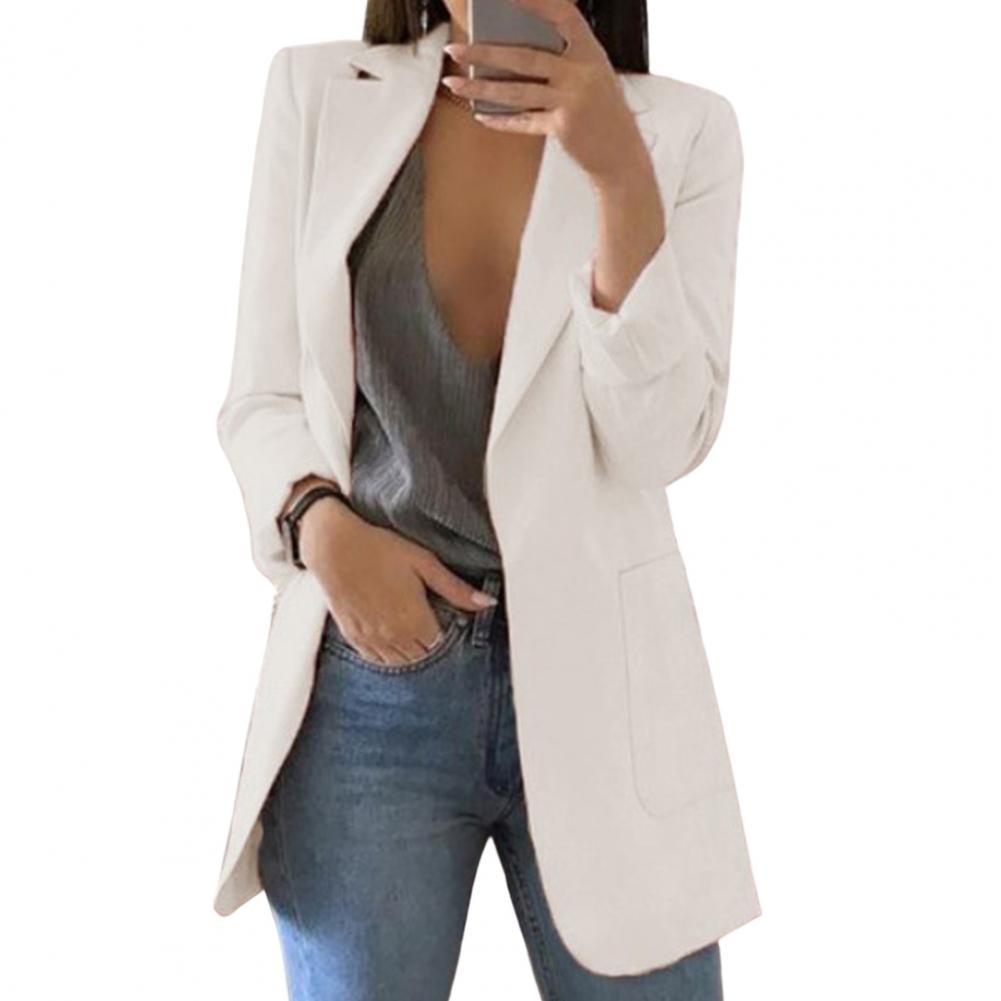 Relaxed Fit Open Front Jacket for Women with Pockets