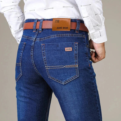 Comfortable Fit Straight Leg Men's Jeans - Dark Blue Cotton Denim - BritishElegance