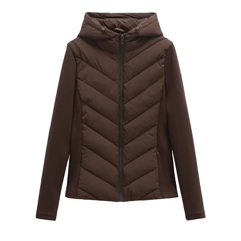 Ladies' Quilted Hooded Cotton Coat with High Collar