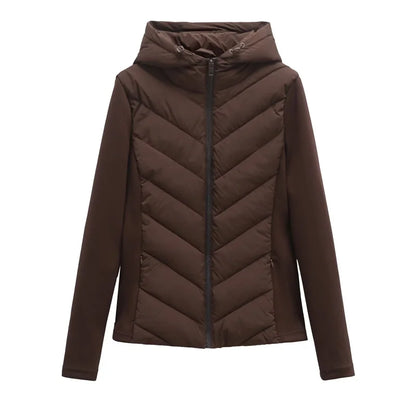 Ladies' Quilted Hooded Cotton Coat with High Collar