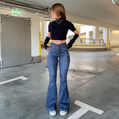 Classic Comfortable High-Waist Dark Blue Jeans - BritishElegance