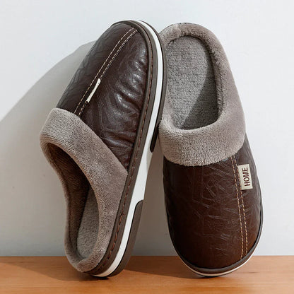 Cozy Mens Faux Leather Slippers with Soft Fur Inside