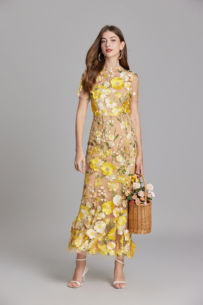 Marivelle – Elegant Embroidered Sheer Maxi Dress