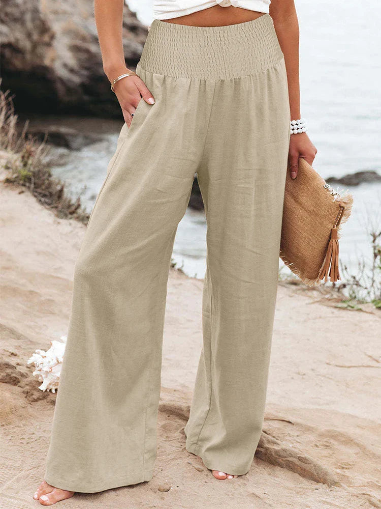 Comfortable High Waist Loose Fit Cotton Pants - BritishElegance