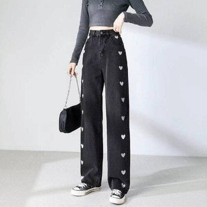 Comfortable Heart Print High Waist Jeans for Women