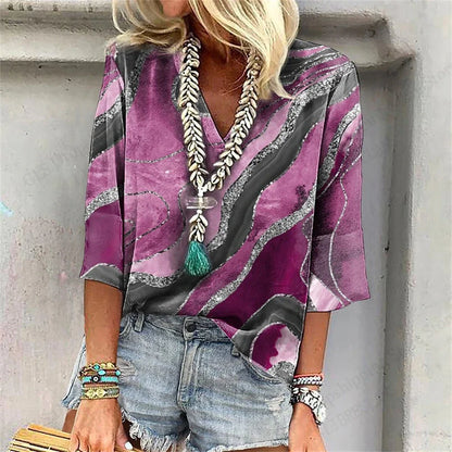 Relaxed Fit Floral V-Neck T-Shirt – Casual Summer Top