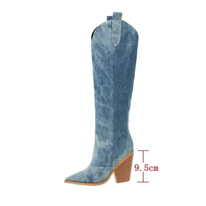 May | Winter Blue Overknee Cowboy Boots for Women