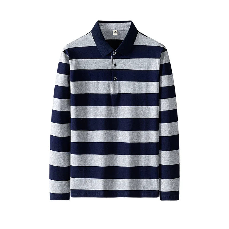 Classic Men's Striped Polo Cotton Shirt - BritishElegance
