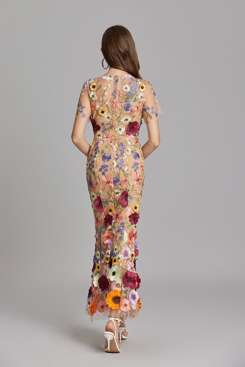 Marivelle – Elegant Embroidered Sheer Maxi Dress