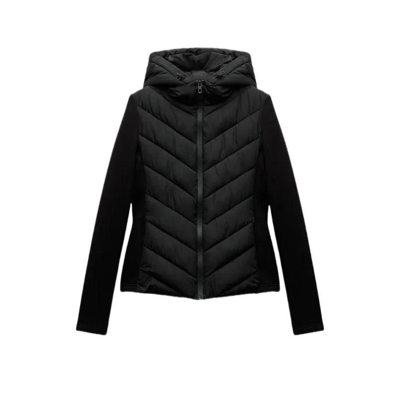 Ladies' Quilted Hooded Cotton Coat with High Collar