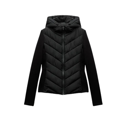 Ladies' Quilted Hooded Cotton Coat with High Collar
