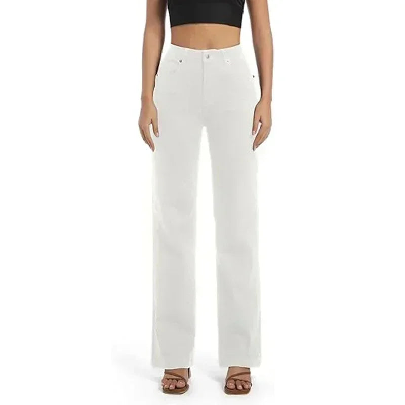 Comfortable Fit White Stretchy Straight Jeans