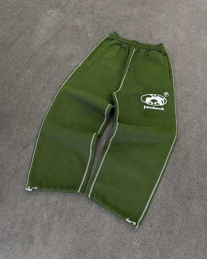 Casual Embroidered Baggy Sweatpants – Retro Wide Leg Pants