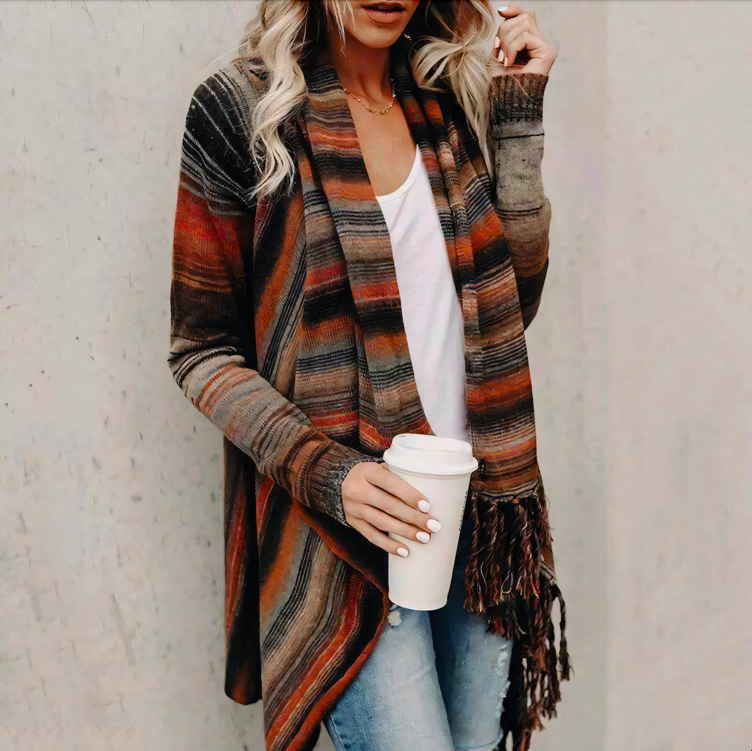 Cozy Colourful Open Front Winter Cardigan - BritishElegance