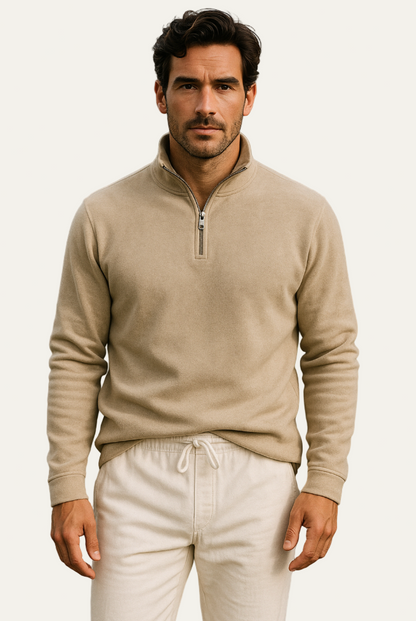 Men’s Textured Quarter Zip Stand Collar Pullover