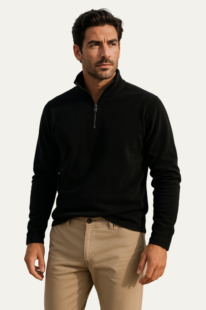 Men’s Textured Quarter Zip Stand Collar Pullover