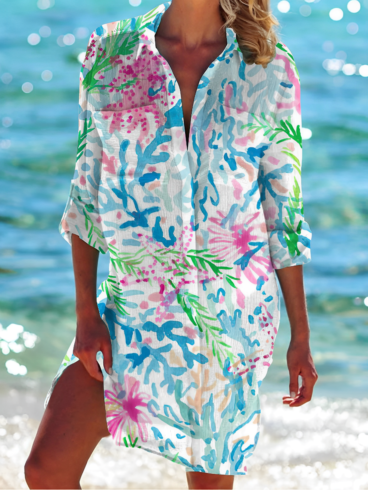 Women's Classic Stylish Button-Down Shirt with Floral Patterns