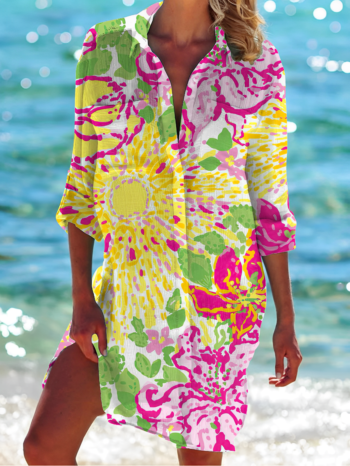 Women's Classic Stylish Button-Down Shirt with Floral Patterns