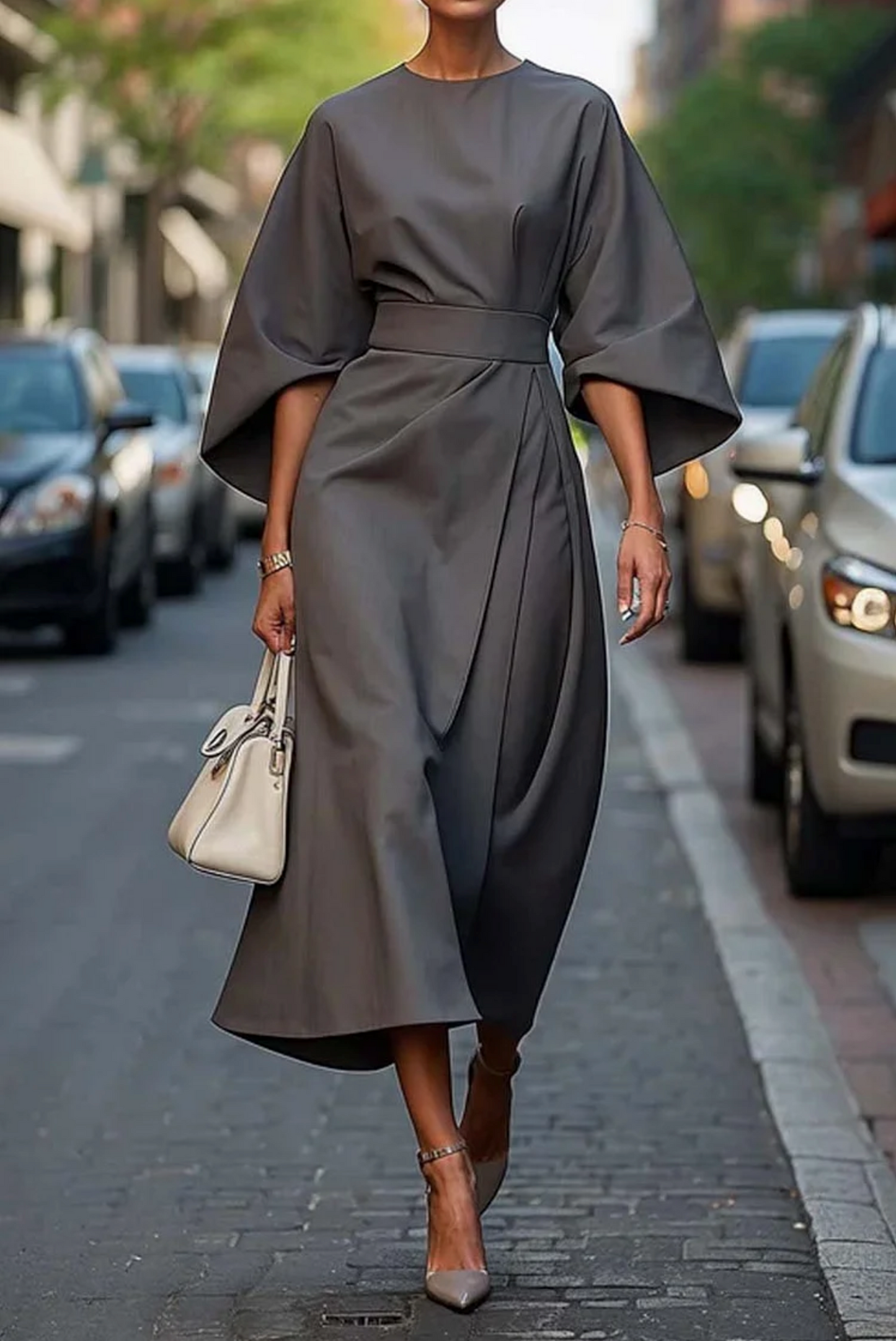Beautiful Floral Dress with Bell Sleeves and Sash