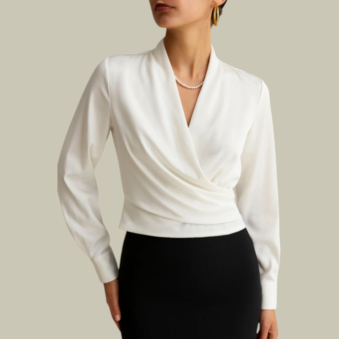 Beatrice Fitted Wrap Blouse | V-Neck Long Sleeve Wrap Blouse