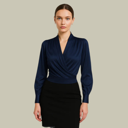 Beatrice Fitted Wrap Blouse | V-Neck Long Sleeve Wrap Blouse