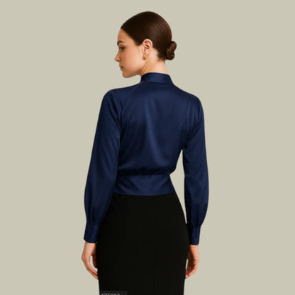 Beatrice Fitted Wrap Blouse | V-Neck Long Sleeve Wrap Blouse