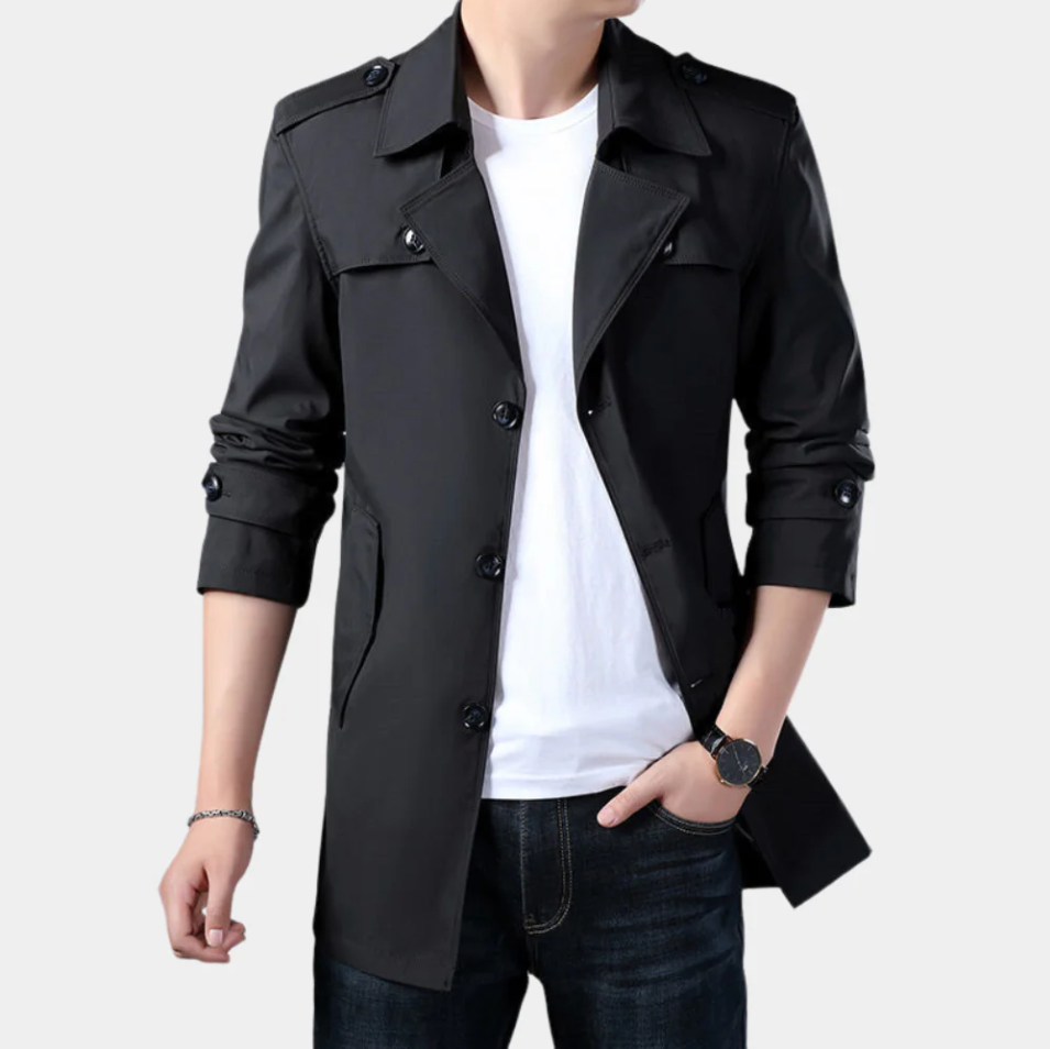 A sophisticated, classic trench coat designed for the modern gentleman: Gregorio