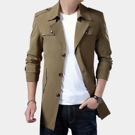 A sophisticated, classic trench coat designed for the modern gentleman: Gregorio