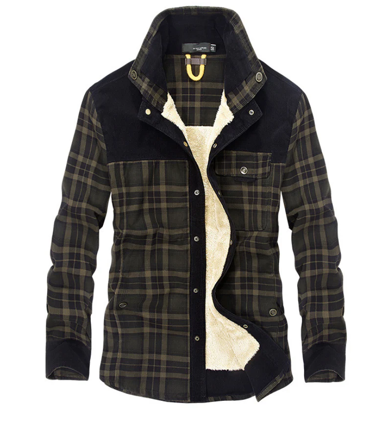 Men's warm winter flannel jacket, stand-up collar