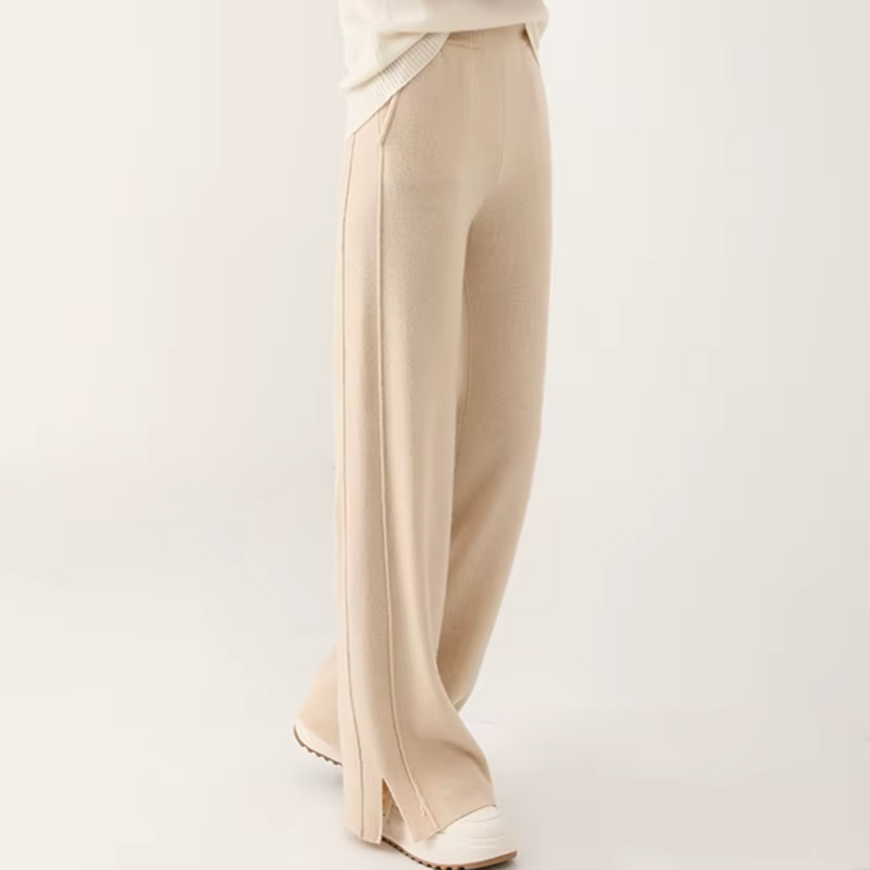 Anna Relaxed Wide-Leg Pants | Solid Full-Length Knit Pants