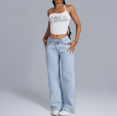 Women's Fashionable Loose Fit Jeans with Ribbon Details - BritishElegance
