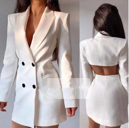 Stylish Women's Open Back Office Blazer Suit - BritishElegance