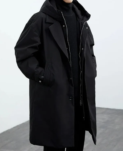 Men's hooded button-front trench coat