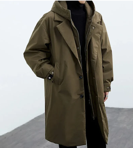 Men's plus size hooded trench coat