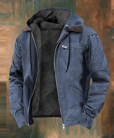 Durable hooded men's jacket, fleece-lined and zip-up