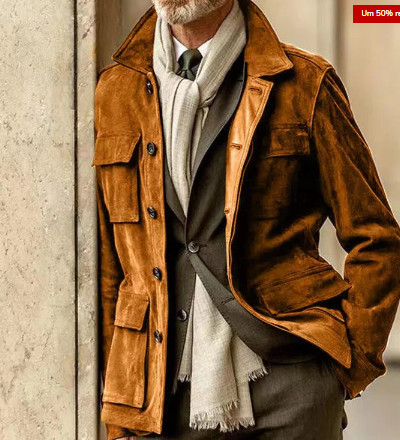 Men's classic suede button-up jacket