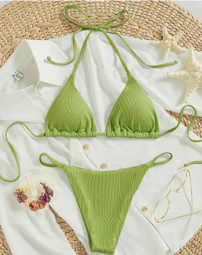 Zoey Blue High-Waisted V-Neck Bikini