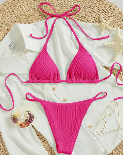 Zoey Blue High-Waisted V-Neck Bikini