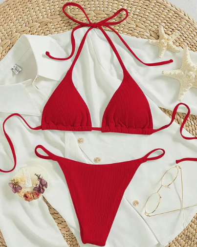 Zoey Blue High-Waisted V-Neck Bikini