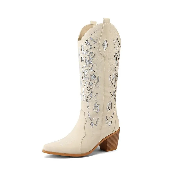 Embroidered Celine Cowboy Ankle Boots with Heels