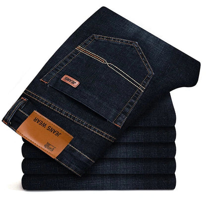 Comfortable Fit Straight Leg Men's Jeans - Dark Blue Cotton Denim
